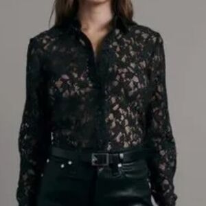 🦋Carmen Marc Valvo Sheer Black Lace Blouse